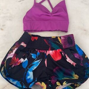 Purple Strappy Top and Floral Shorts Set